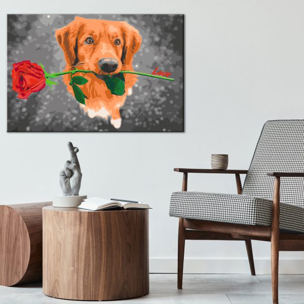 Malování podle čísel – Dog With Rose Malování podle čísel – Dog With Rose